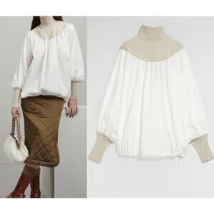 Weekend Max Mara Habito White Beige Cotton Turtle Neck Long Sleeve Top Size 2